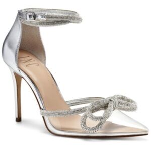 INC International Concepts Silver Lidani Clear Bling Bow Heels